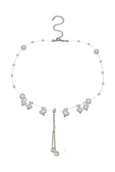 huitich Elegant Faux Pearl and Crystal Pendant Necklace White