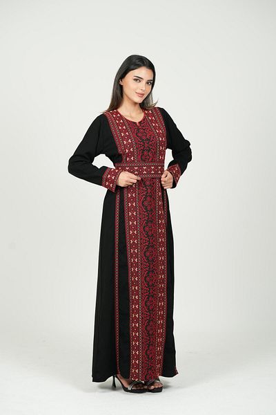 al bent al sharqieh Ladies Printed Jalabiya - Full-Sleeve crepe Dress with belt and All Over Prints