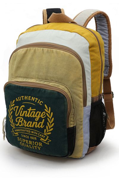 Cappadocia Vintage 4034 Patara Green Cream Back School Travel 15.6 Inch Laptop Daily Notebook Soft Cotton Fabric Bag