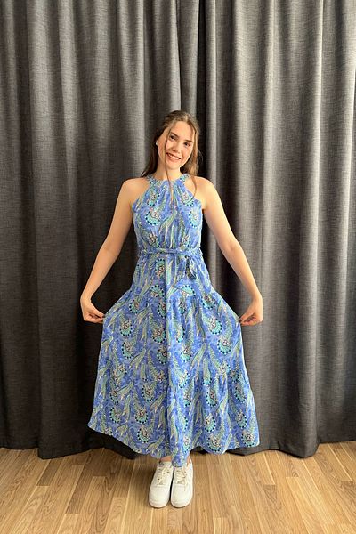 Sorridi Patterned Halter Neck Belted Dress