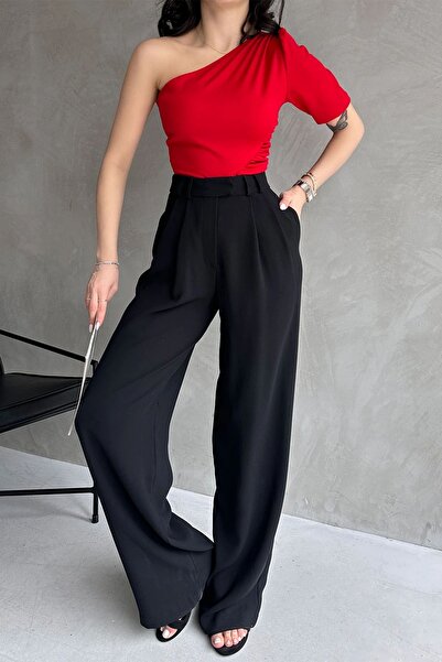 ELLA Women's One Shoulder Princess Sleeve Crepe Blouse