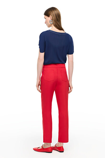 Perspective Red Dellas Regular Fit High Waist Trousers
