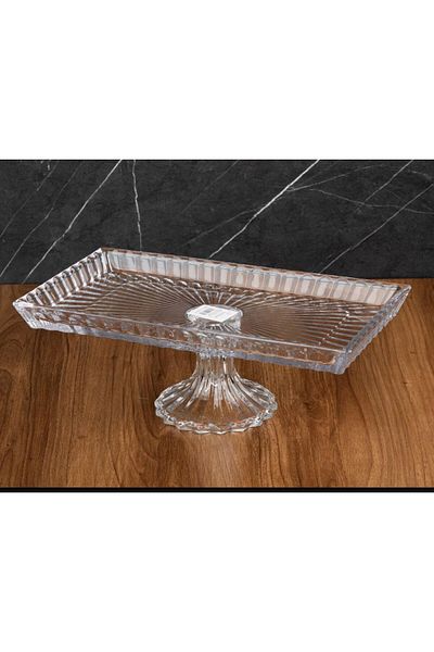 TOHFAT-AL MAIDAH Large rectangular serving platter with striped base