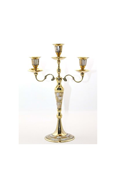 Store Pirinç Sedefli 3'Lü Şamdan 35*23 Cm