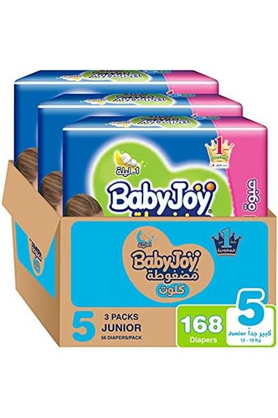BabyJoy Baby Joy Culotte Pants Diaper, Size 5, Extra Large, 12-18 KG, Giant Box, 168 Diapers
