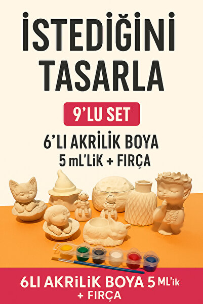 Genel Markalar Objehouse 9’lu Boyanabilir Alçı Seti – Boya + Fırça | Kendin Yap & Sanat Etkinliği