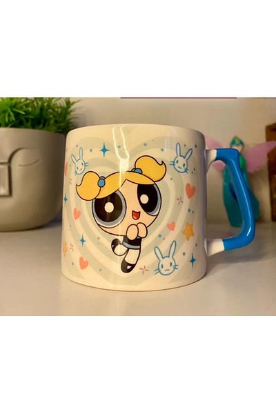RHG Art Powerpuff Girls - Blossom - Buttercup - Bubbles Heart Detailed Mug Cup Coffee Cup
