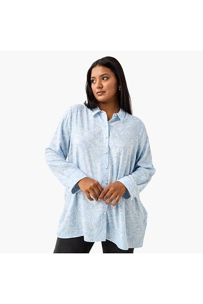 Ulla Popken Plus Size Ulla Popken All-Over Paisley Print Shirt