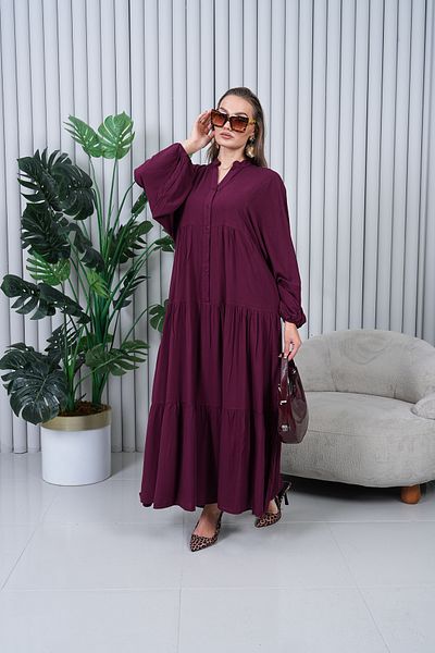 EL jadida Women's Plus Size Hijab Viscose Dress Burgundy