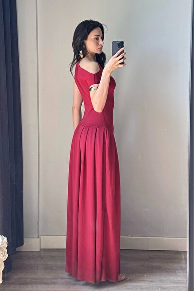 Eka Rochie de damă bordeaux cu un singur umăr 0994-0098