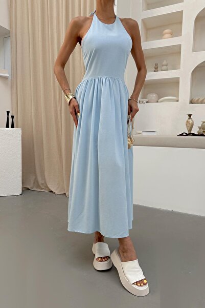 mylove حزام للرقبة ماكسي كتان أزرق فاتح