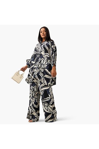 Ulla Popken Plus Size Ulla Popken All-Over Print Top with 3/4 Sleeves