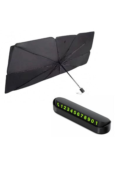 OEM Set Parasolar Auto Pliabil, pentru Masina, in Forma de Umbrela, Suport numar telefon bord, 145 x 79