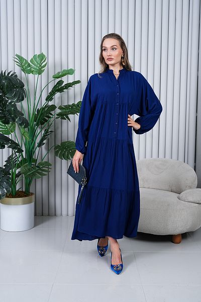 EL jadida Women's Plus Size Hijab Viscose Dress Navy Blue