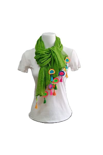 GÖNENKADIN Green Cotton Talisman Neon Scarf