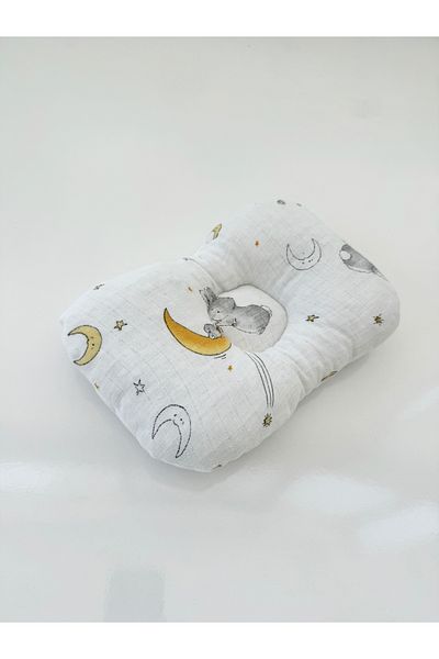 Jaju Baby Müslin Rabbit Pattern Fabric Baby Pillow Flat Head Syndrome Preventive Pillow