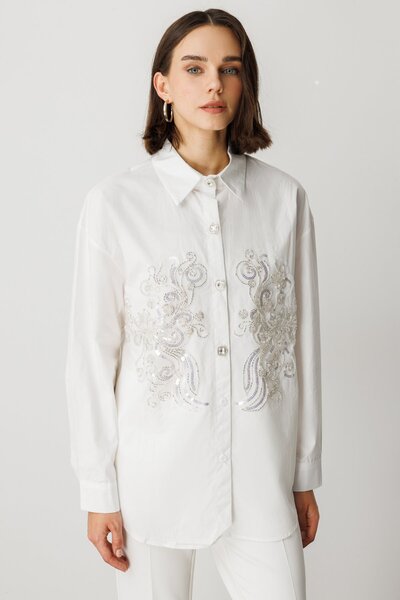 ON Embroidered Stone Button Cotton Shirt