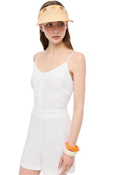 Perspective White Holas Regular Fit U Neck Short Length Jumpsuit