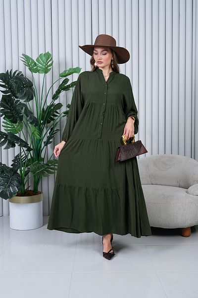 EL jadida Women's Plus Size Hijab Viscose Dress Khaki