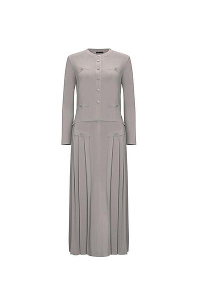 MISS DALIDA Gray Front Button Pocket Cover Knitwear Flared Skirt T25Y-2006