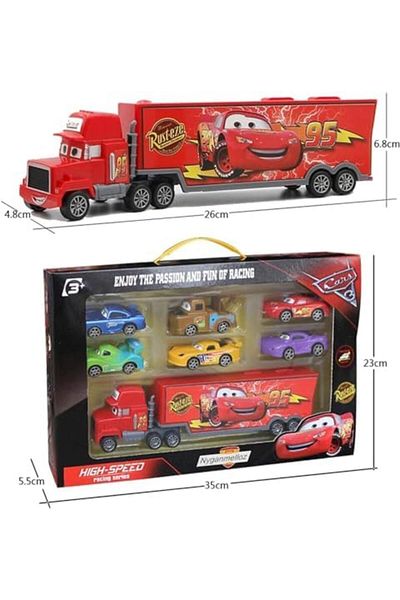 toy box tr Luxury Lightning McQueen Cars Set 7 Pieces, Toy Car Set with One Truck and Six Cars, Multicolored, A