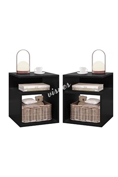 VISNES 2 Li Komodin Yan Sehpa Yatak Yanı Dekoratif Raf Salon Sehpa Kitaplık S...