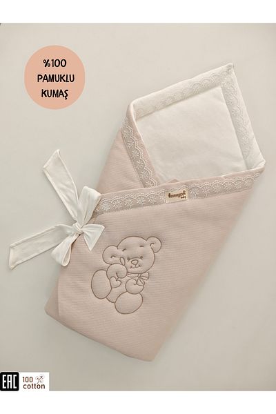 Tomuycuk Teddy Bear Embroidered 100% Cotton 85X85Cm Baby Blanket |   Girls Boys Seasonal Sleeping Swaddle