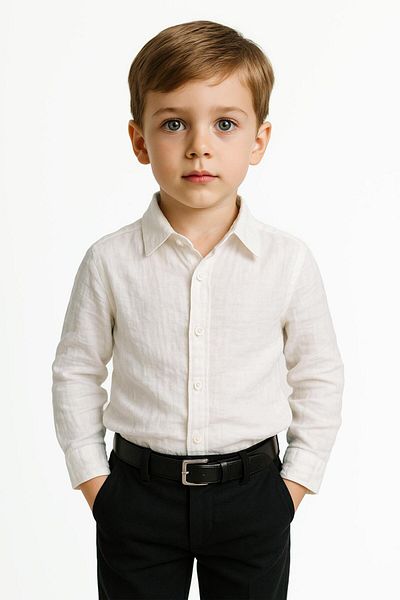 SIRRI Baby Boy and Child White Linen Shirt (0-3 Months - 5-6 Years) Summer Stylish Model