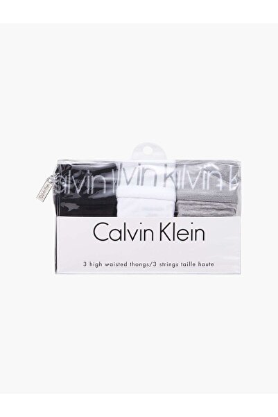 Calvin Klein 3PK HIGH WAIST THONG Kadın Siyah-Gri-Beyaz 3'lü Tanga Set