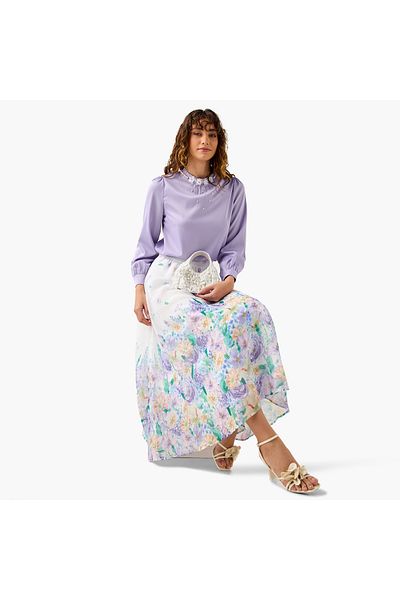 2Xtremz 2Xtremz Pearl Embellished High Neck Top with Long Sleeves