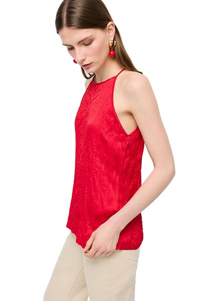 Perspective Red Deylas Regular Fit Halter Neck Blouse