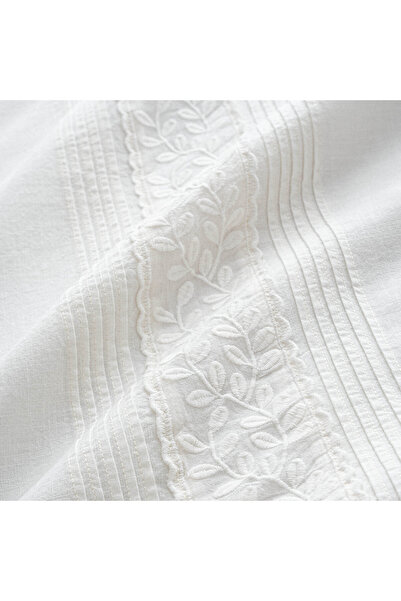 Ecocotton Adelya Battal Size Duvet Cover Set 100% Organic Cotton Linen Embroidered Cream 240X220 cm