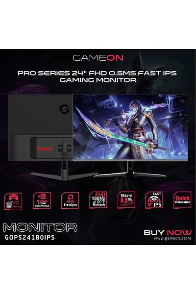 GAMEON GOPS24180IPS Pro-series Gaming Monitor, Gaming Monitor 24 Inch, FHD, 1920x1080, 180Hz, Fast I