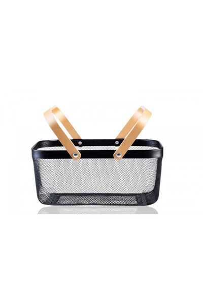 Çiftçiler Rectangular Metal Basket with Adjustable Bamboo Handles 16333-1