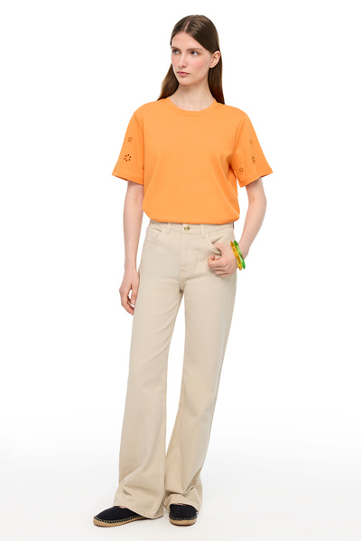 Perspective Makis Orange Color Comfortable Fit Crew Neck Low Sleeve T-Shirt