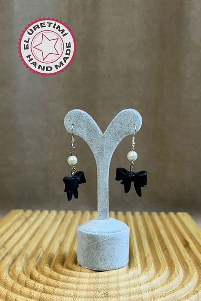 Uretti - Hatice 4962 Handmade Pearl Detailed Polymer Clay Bow Earrings