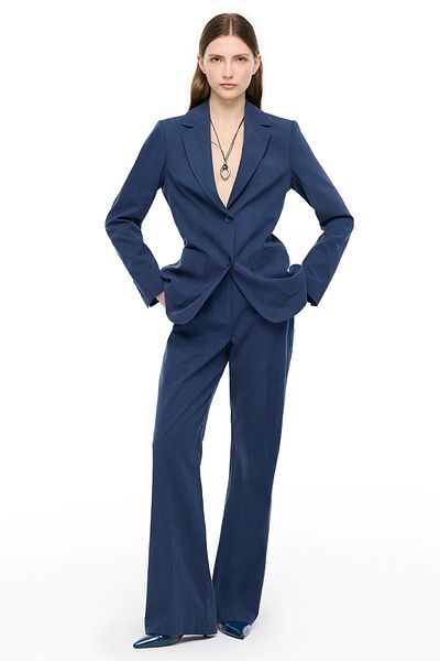 Perspective Navy Blue Loresi Comfortable Fit High Waist Trousers