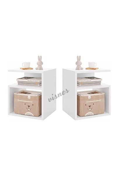 VISNES 2 Li Komodin Yan Sehpa Yatak Yanı Dekoratif Raf Salon Sehpa Kitaplık B...