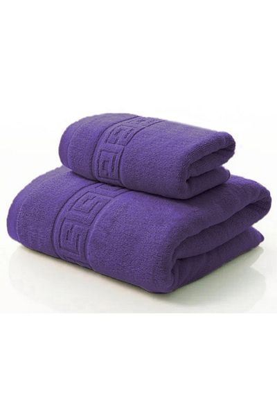 OEM Set of 2 Premium Cotton Bath Towels, 50x90 cm and 70x140 cm, Purple