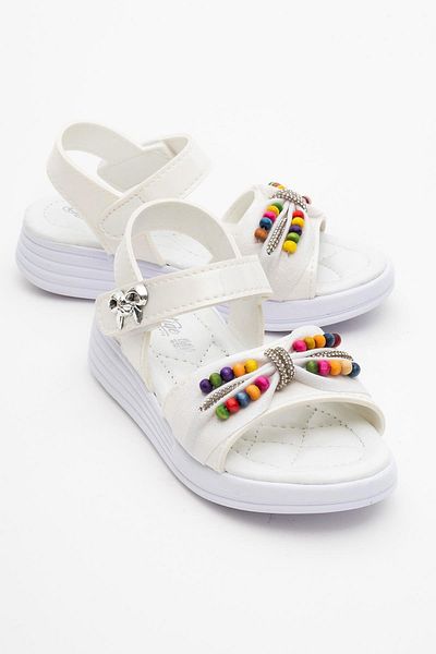 CCWAY AYAKKABI Children's Beaded Sandals White