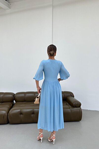 mylove Krinkıl Düğmeli Elbise Mavi