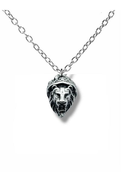Herşey Nota Lion King – Unisex Necklace with Crowned Lion Head Figure (60 cm Chain)