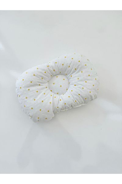 Jaju Baby White with Yellow Polka Dot Patterned Fabric Baby Pillow Flat Head Syndrome Preventive Pillow