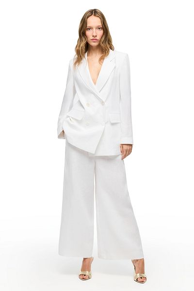 Perspective White Holas Comfortable Fit High Waist Trousers
