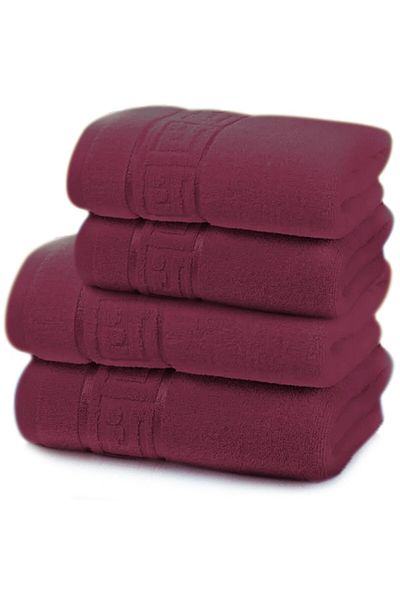 Modis Set 4 Premium Quality Cotton Bathroom Towels, 50X90 cm, 70X140 cm, Bordeaux Red
