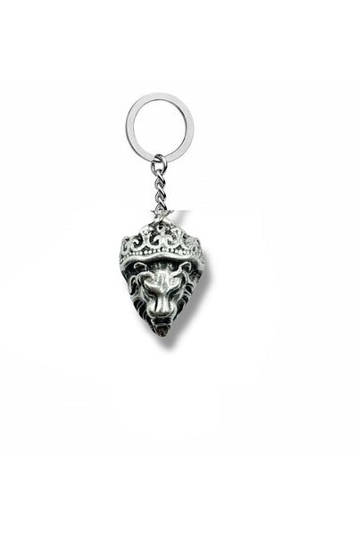Herşey Nota Lion King – Unisex Metal Keychain with Crowned Lion Head Figure