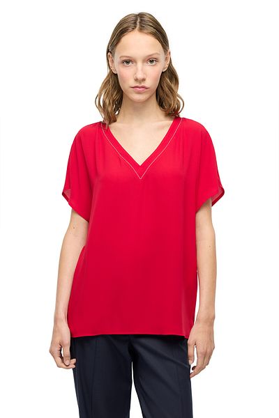 Perspective Red Amethyst Comfortable Fit V-Neck Blouse