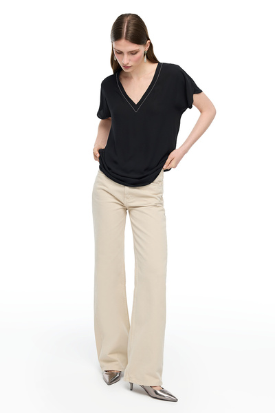 Perspective Black Amethyst Comfortable Fit V-Neck Blouse