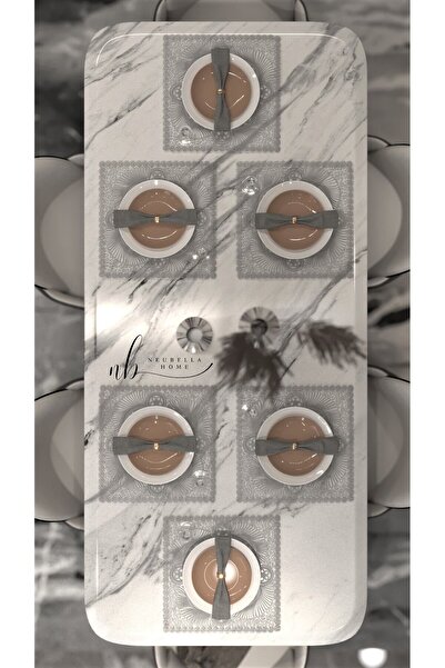 Elioure 6 Kişilik Kare Supla ve Runner Mutfak Seti, Gri, Şık Masa Sunum Takımı