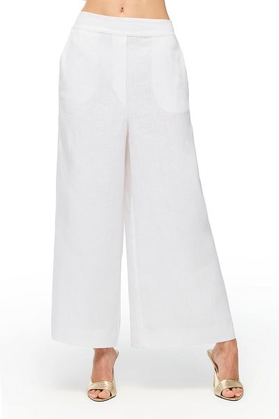Perspective White Holas Comfortable Fit High Waist Trousers